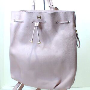 Halston Pink Leather Drawstring Backpack, with Gold Hardware